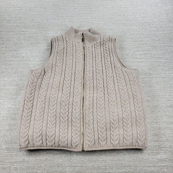 Joie Reversible Cable Knit Puffer Vest Women’s M Beige Oatmeal Zip Mock Neck - Picture 3 of 16